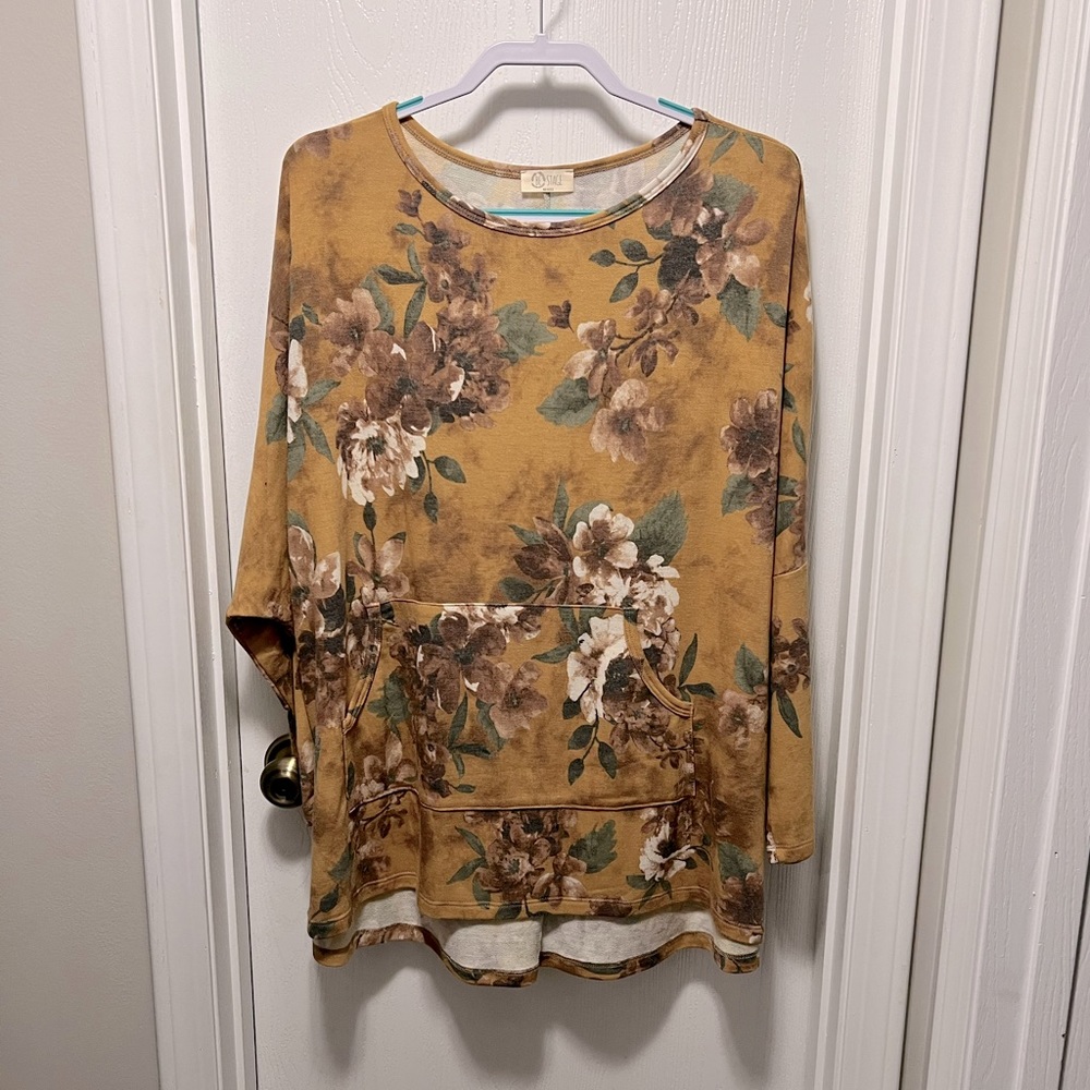 Be Stage 3X Dolman sleeve shirt with pocket- mustard NWOT